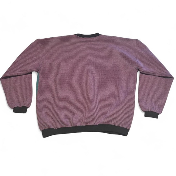 VTG 80s Crewneck Color Block Sweatshirt XXL Rib Knit Boxy Cut Pullover Purple - Picture 2 of 4
